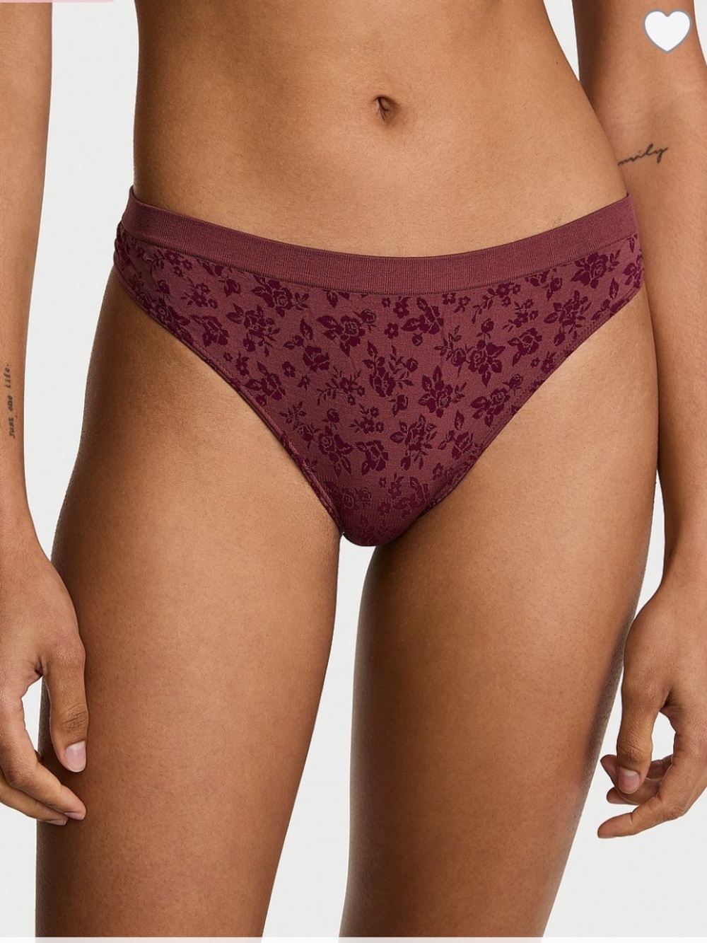 Floral Print Thong Panties in Deep Wine